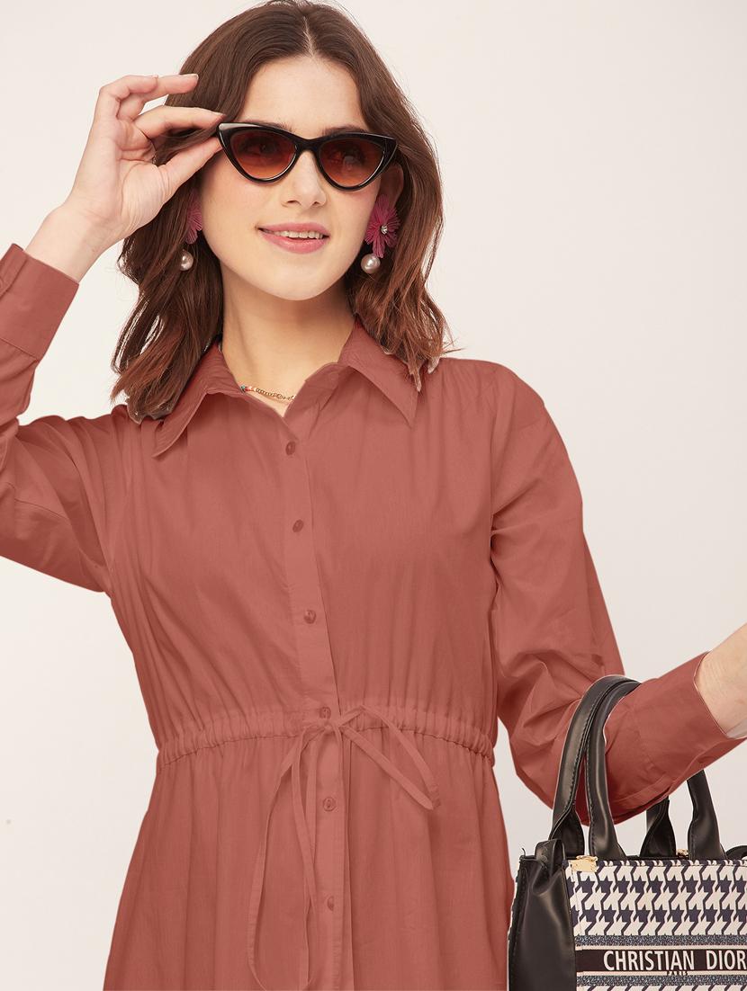 women solid button downed shirt dress - 20555350 - Standard Image - 4