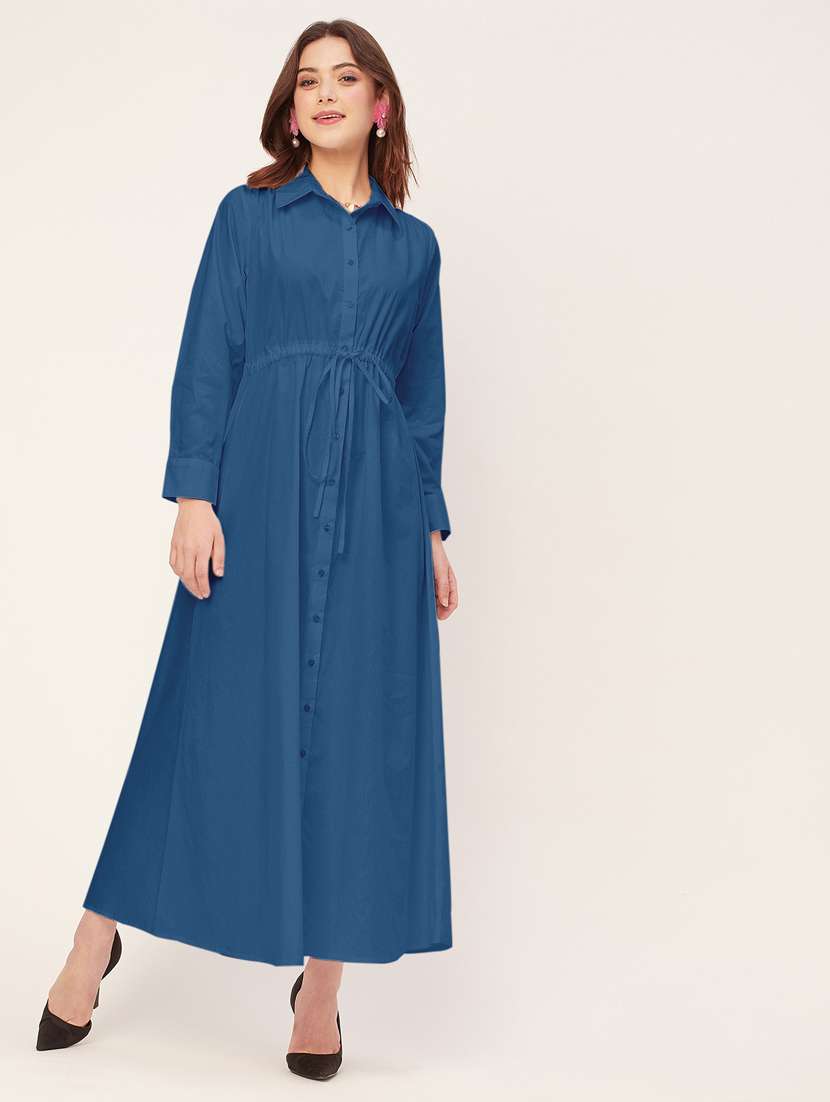 women solid button downed shirt  dress