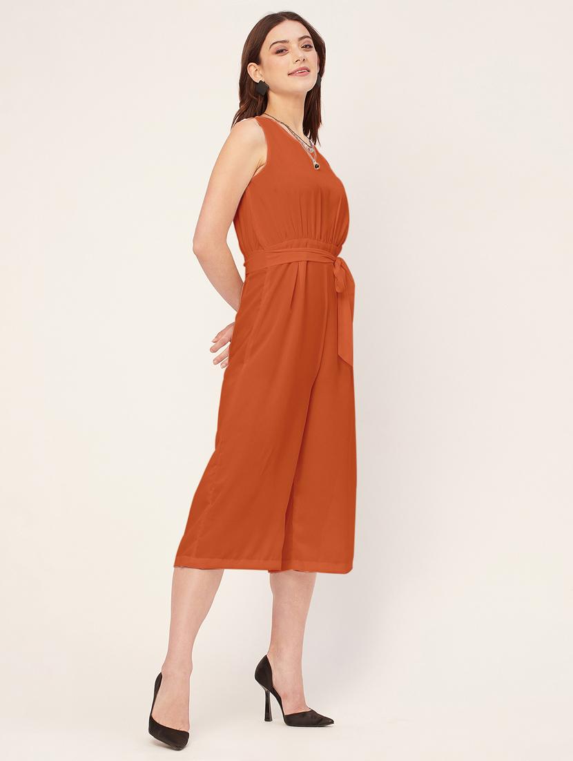 women solid waist tie up jumpsuit - 20555355 - Standard Image - 1