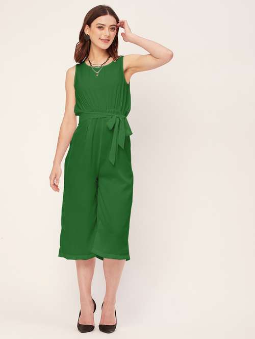women solid waist tie up jumpsuit - 20555356 -  Standard Image - 0