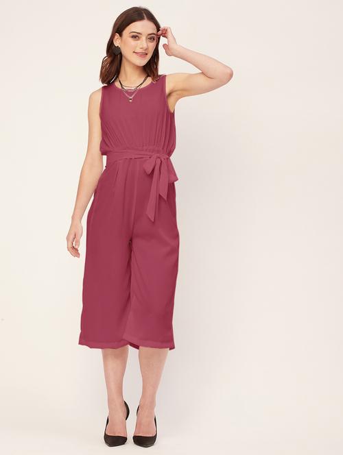 women solid sleeveless belted jumpsuit - 20555357 -  Standard Image - 0