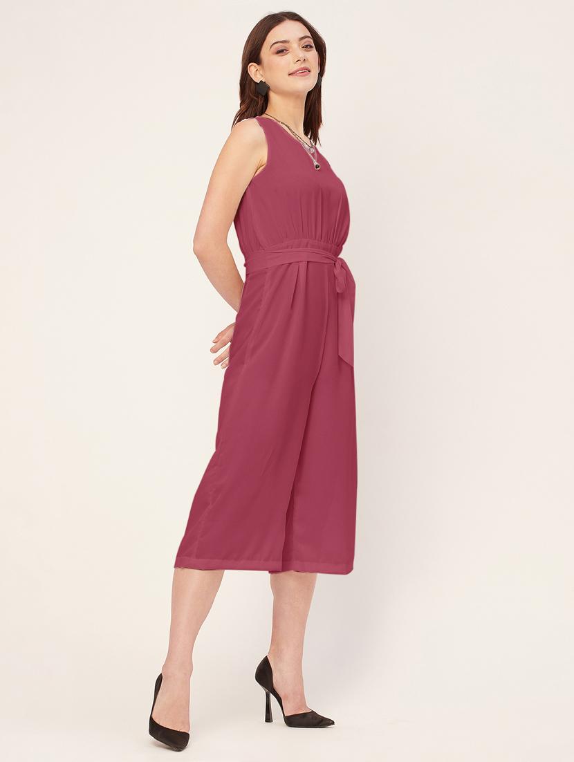 women solid sleeveless belted jumpsuit - 20555357 -  Standard Image - 1