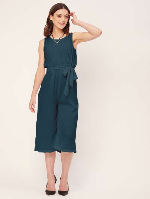 women solid waist tie up jumpsuit - 20555360 -  Standard Image - 0