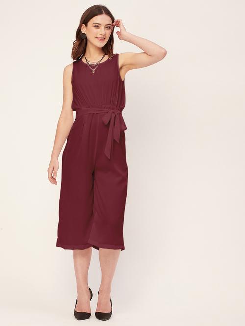 women solid waist tie up jumpsuit - 20555361 - Standard Image - 0