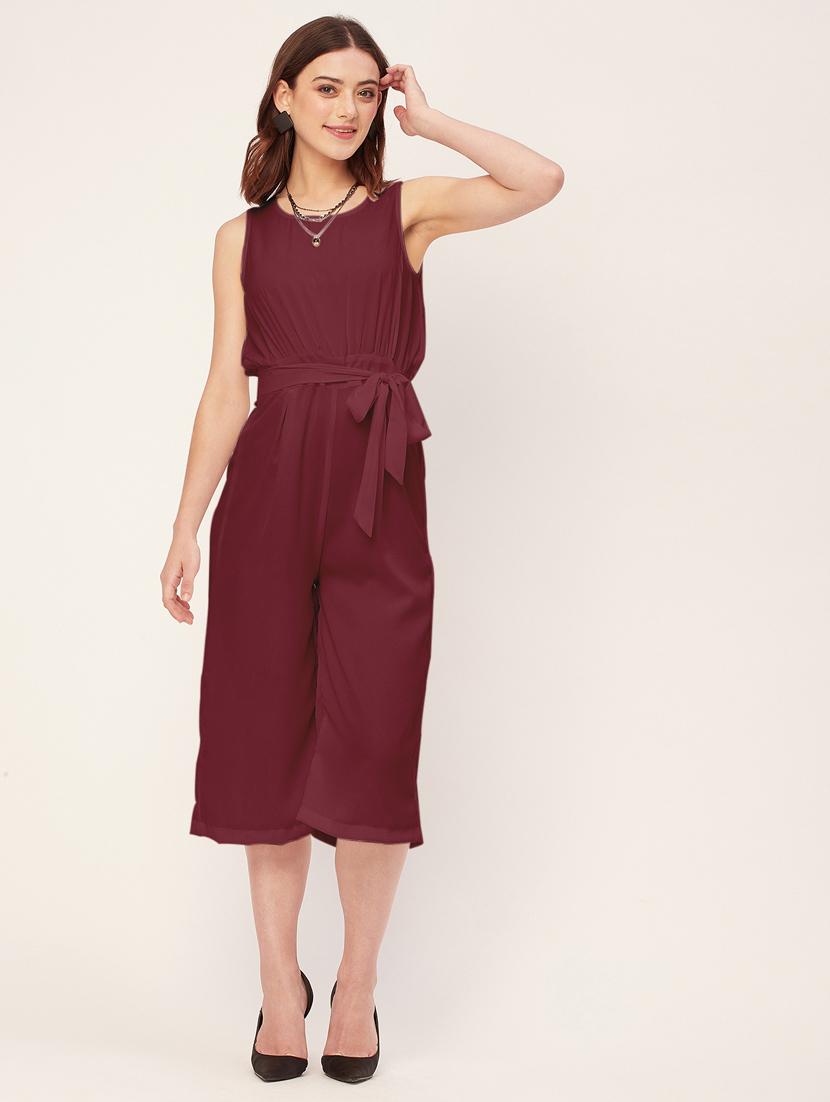 women solid waist tie up jumpsuit - 20555361 - Zoom Image - 0