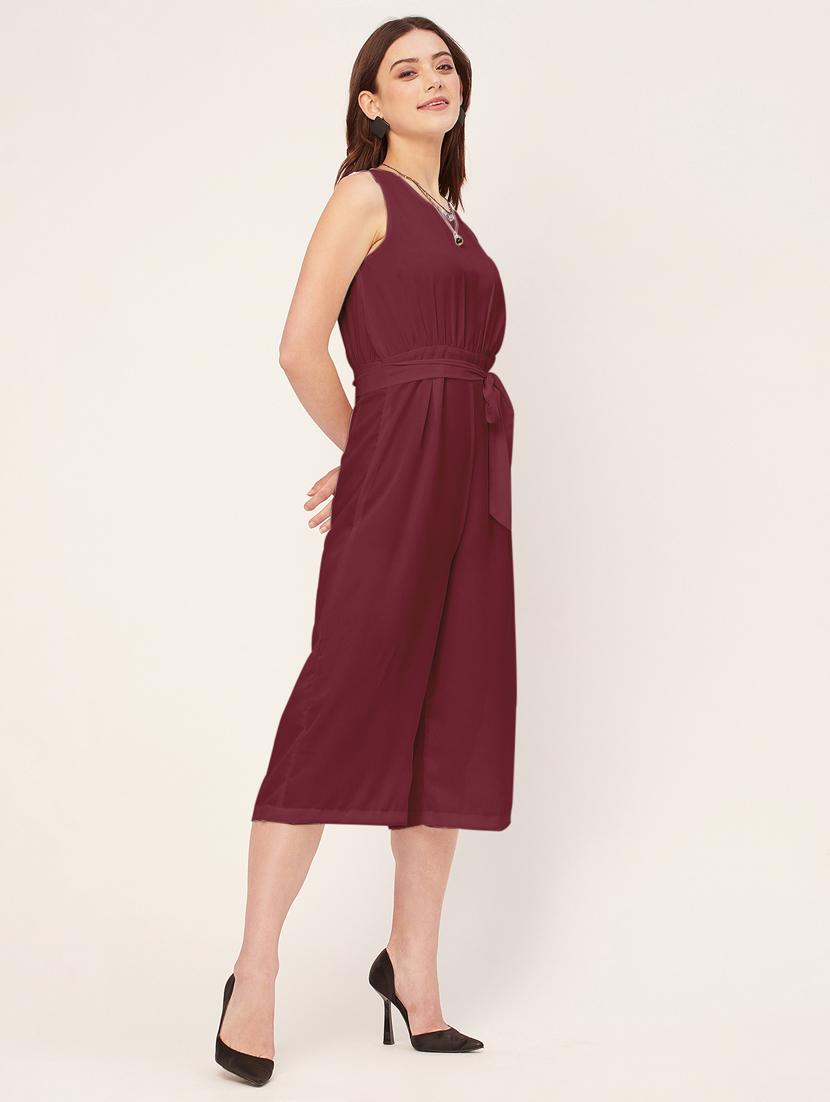 women solid waist tie up jumpsuit - 20555361 - Standard Image - 1