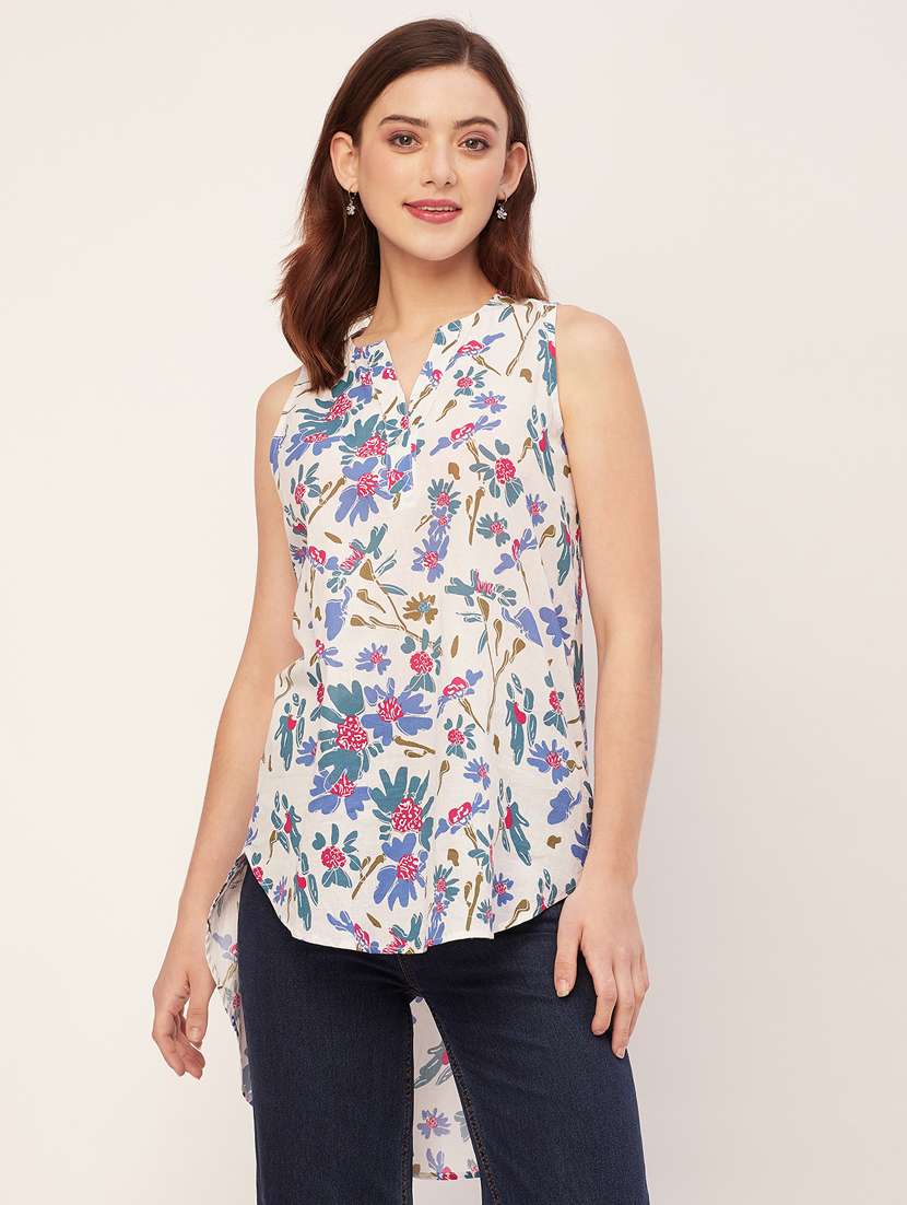 women floral print high-low top