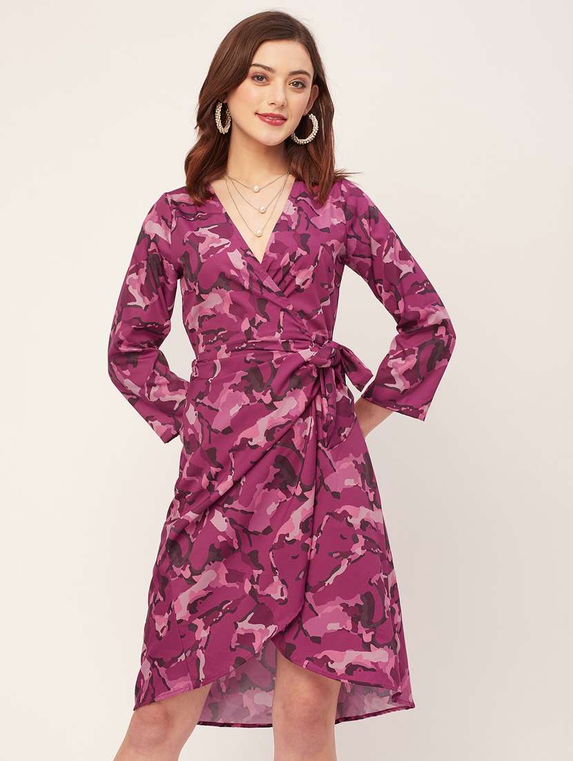 women printed wrap short dress - 20555374 - Zoom Image - 0