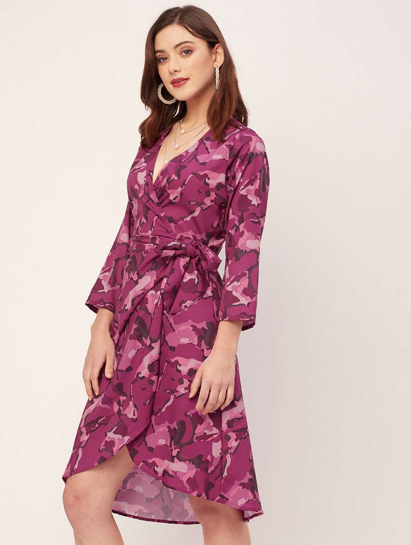 women printed wrap short dress - 20555374 - Standard Image - 1