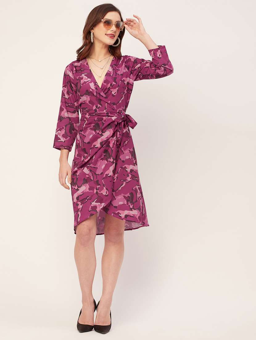 women printed wrap short dress - 20555374 - Standard Image - 4