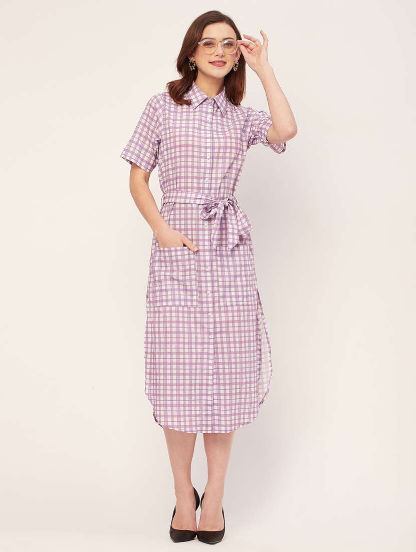 women checked side slit shirt dress - 20555376 -  Standard Image - 1