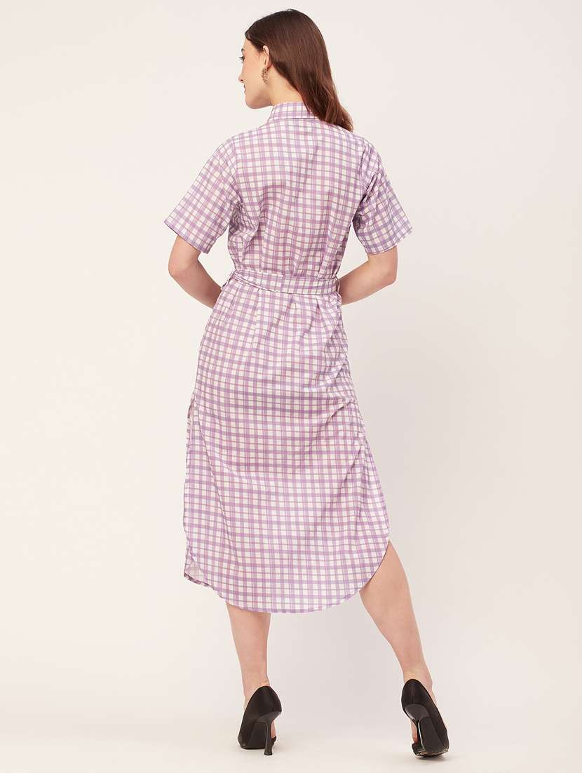 women checked side slit shirt dress - 20555376 -  Standard Image - 4
