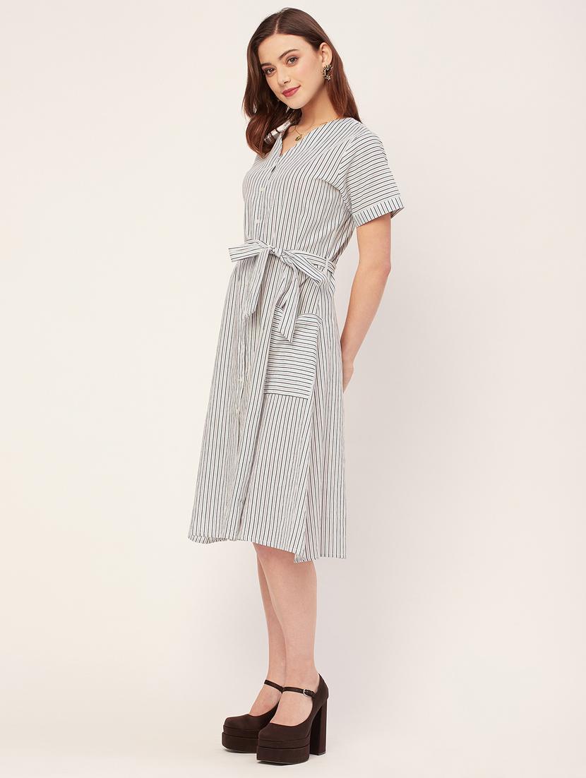 women striped buttoned a-line dress - 20555379 - Standard Image - 1