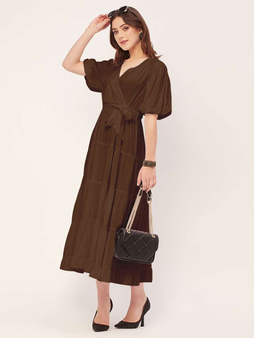 women solid overlap neck tiered dress - 20555383 - Standard Image - 4