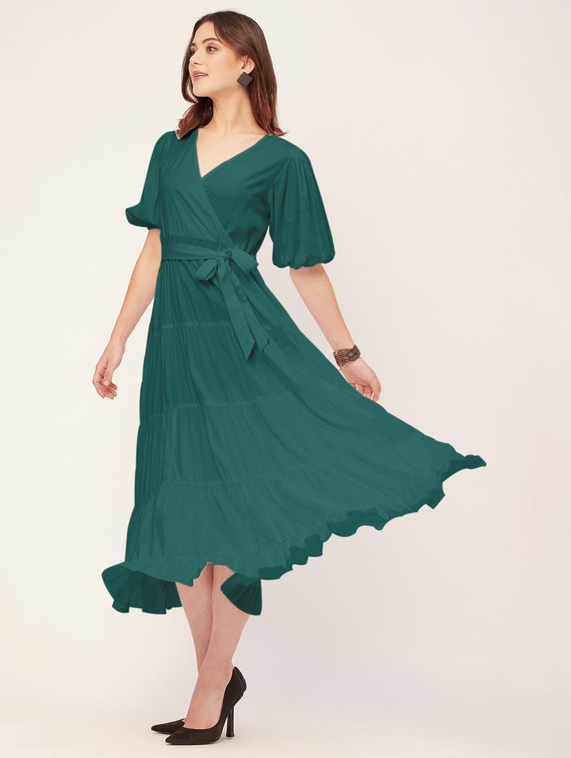 women solid overlap neck tiered dress  - 20555385 -  Standard Image - 1