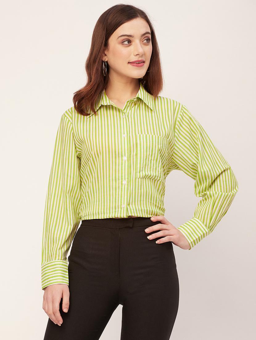 women vertical striped crop shirt - 20555398 -  Zoom Image - 0
