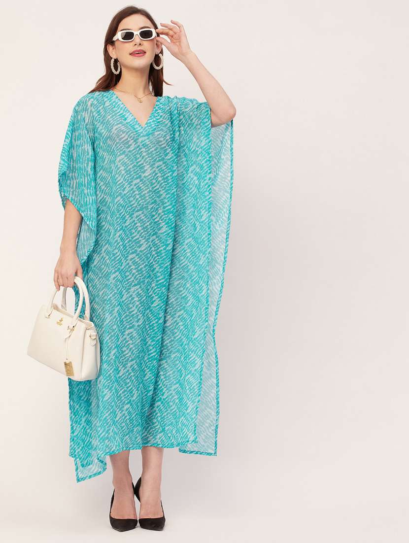 women turquoise green printed kaftan