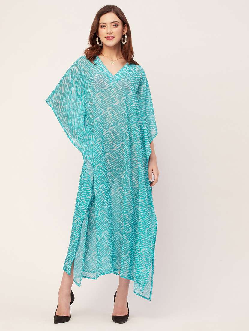 women turquoise green printed kaftan - 20555422 -  Standard Image - 1