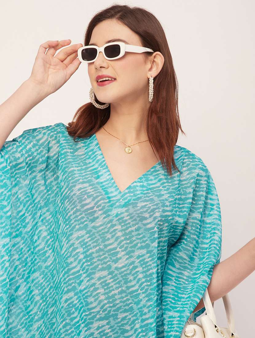 women turquoise green printed kaftan - 20555422 -  Standard Image - 4