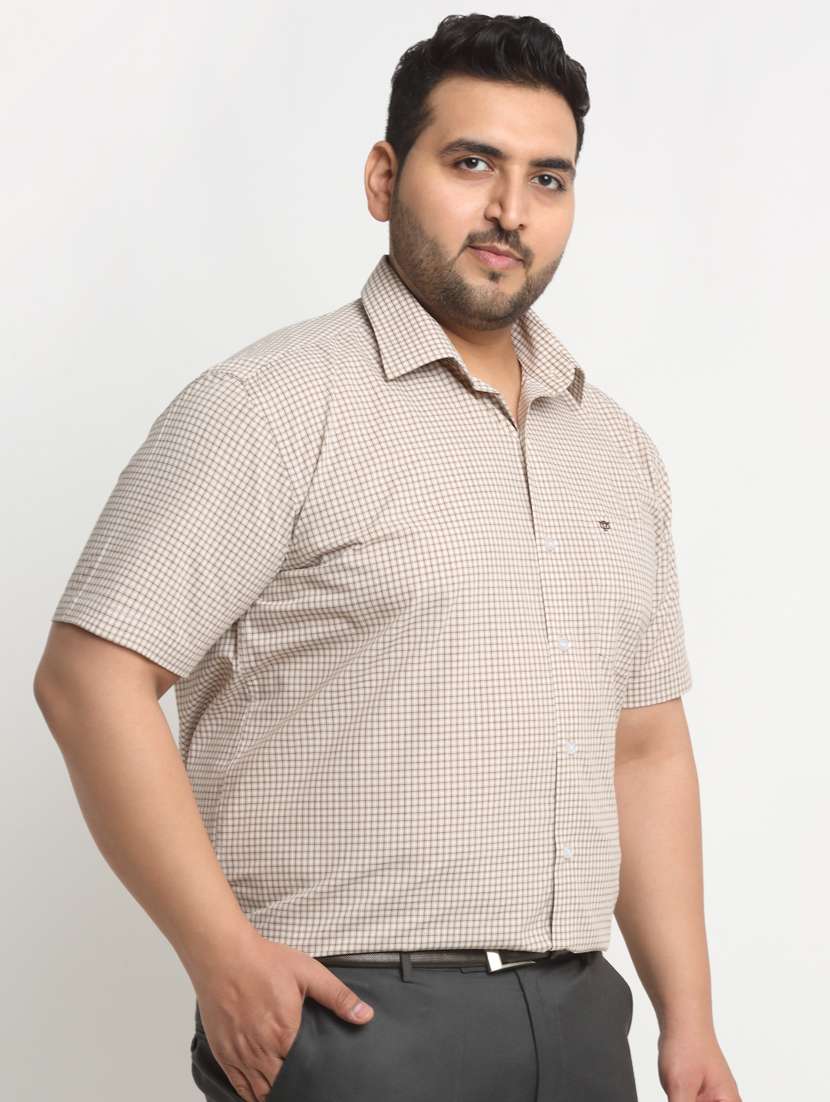 beige checks cotton casual shirt - 20555466 -  Standard Image - 1