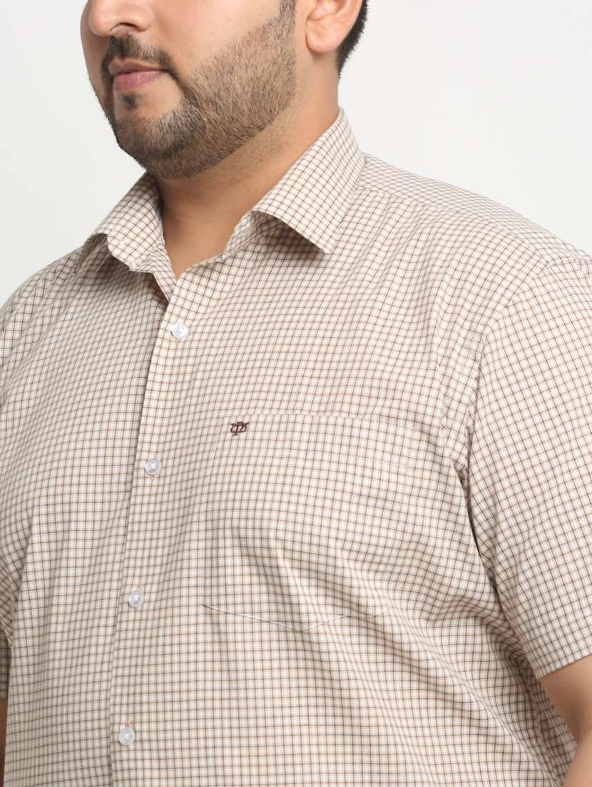beige checks cotton casual shirt - 20555466 -  Standard Image - 4