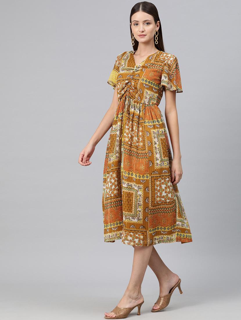 yellow georgette aline dress - 20556362 - Standard Image - 1