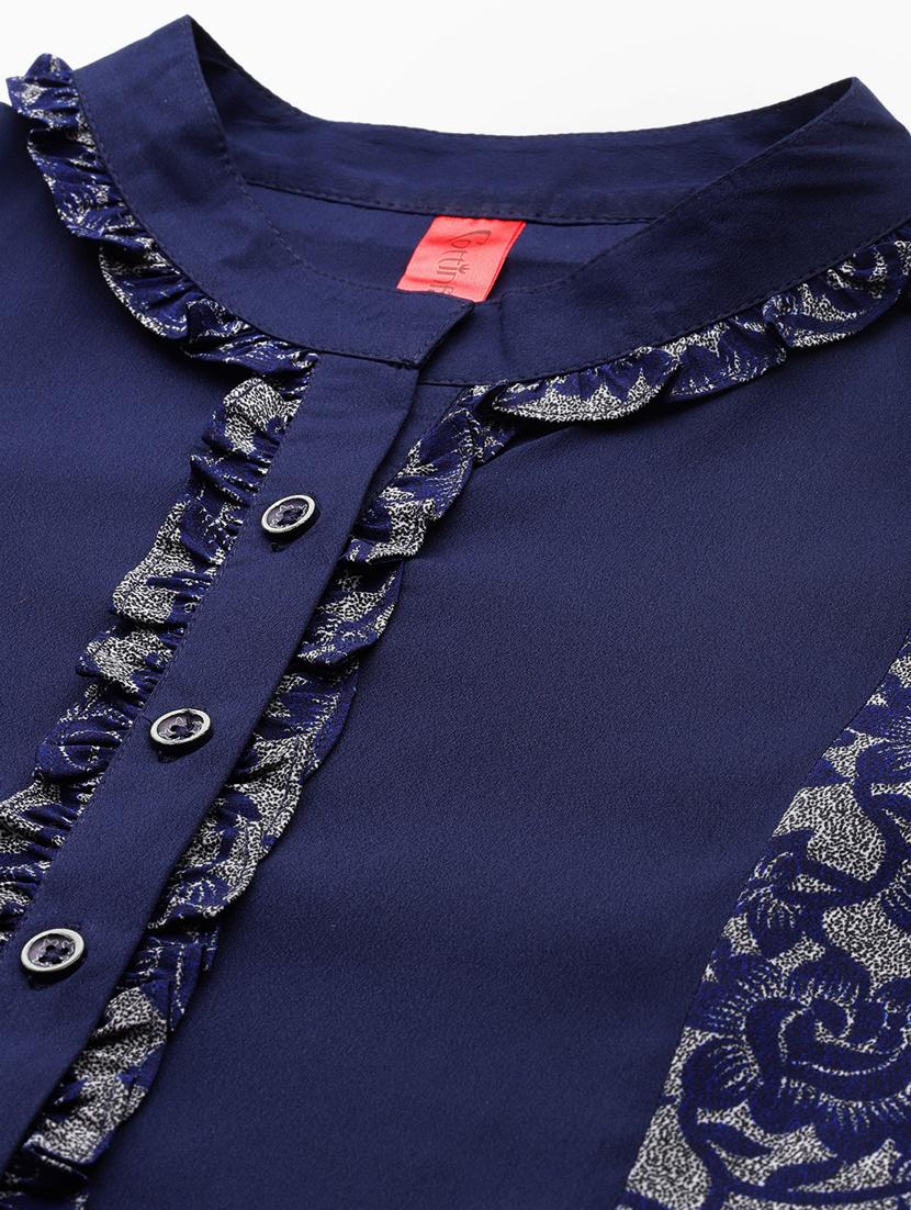 blue poly crepe aline dress - 20556366 - Standard Image - 4