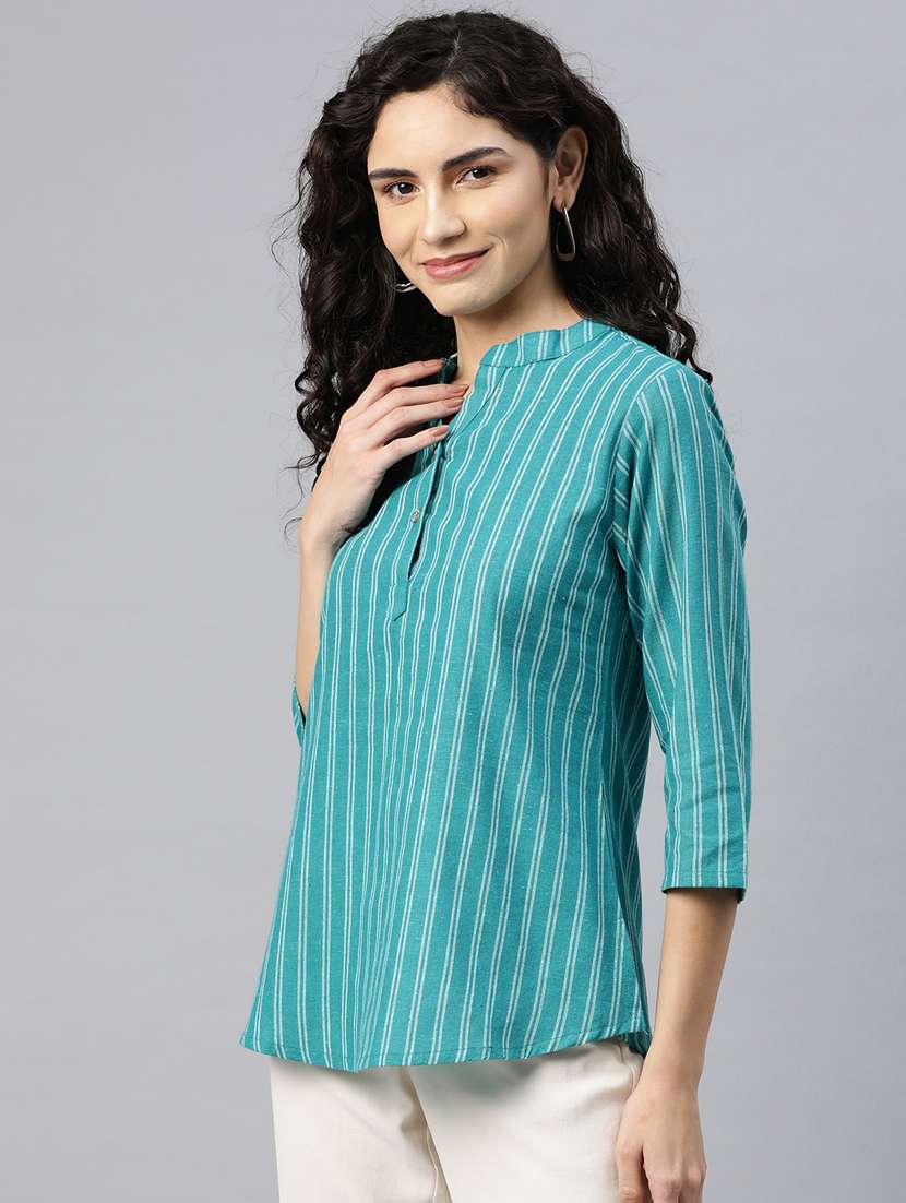 women blue regular fit printed top - 20556393 -  Standard Image - 1