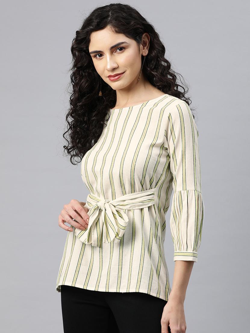 women striped top with tie up - 20556401 - Standard Image - 1