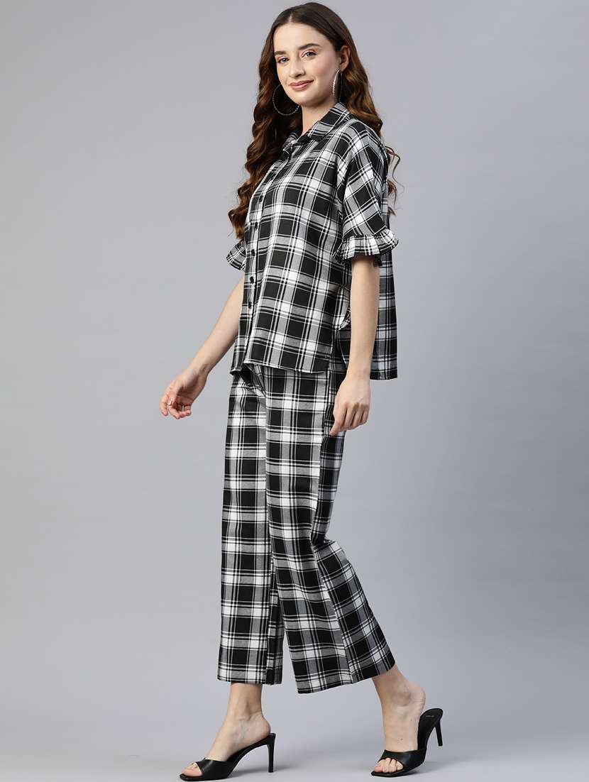 women checkered shirt and trouser co-ord set - 20556415 -  Standard Image - 1