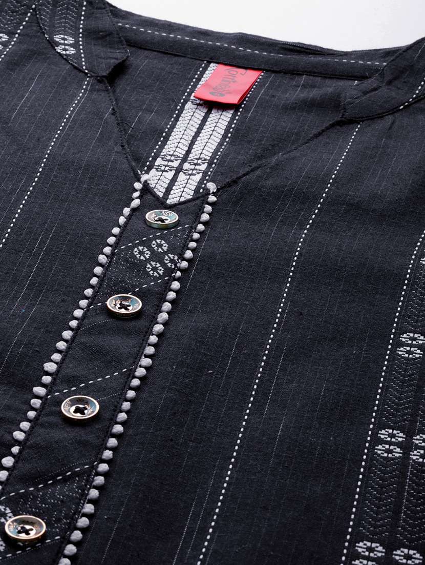 women navy blue self design straight kurta - 20556445 -  Standard Image - 4