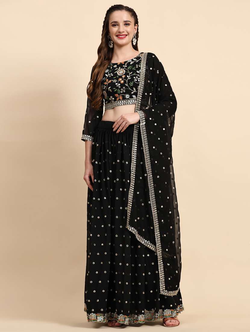 women embroidered flared lehenga choli set with dupatta