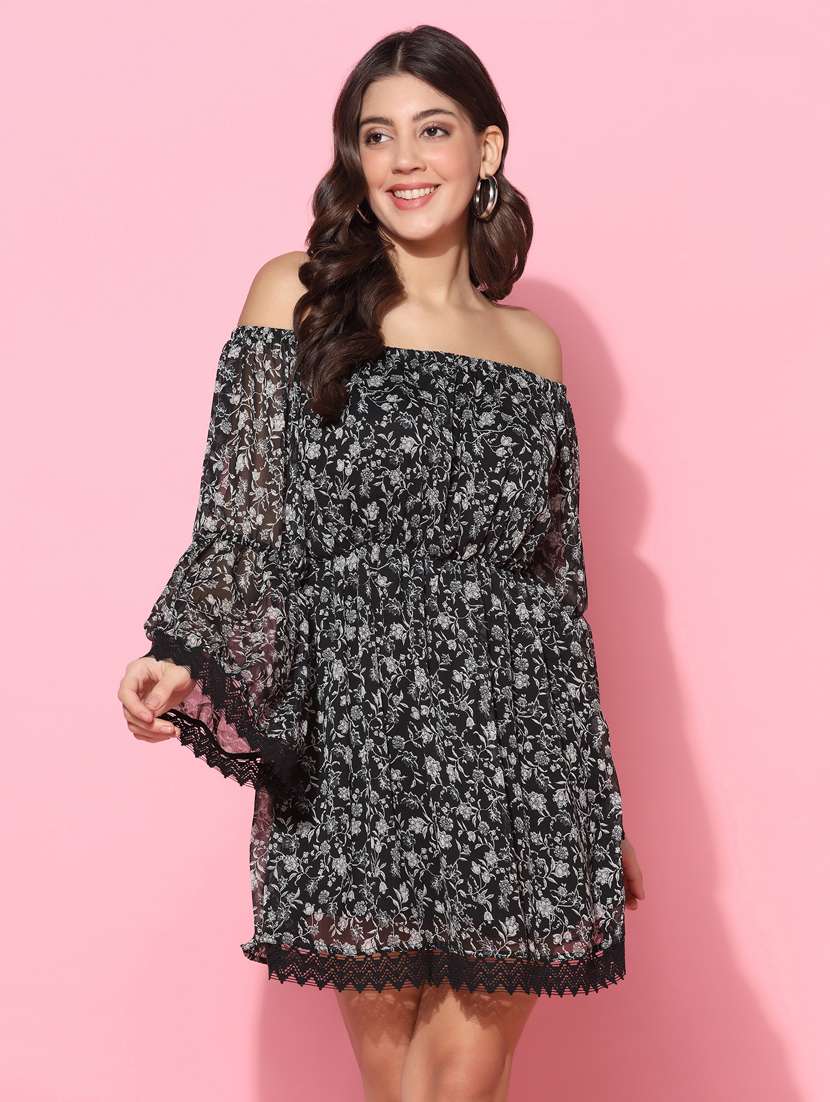 women floral printed fit & flare mini dress 
