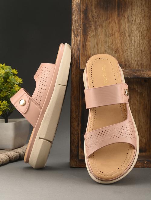 peach synthetic slip on sandals - 20560224 - Standard Image - 0