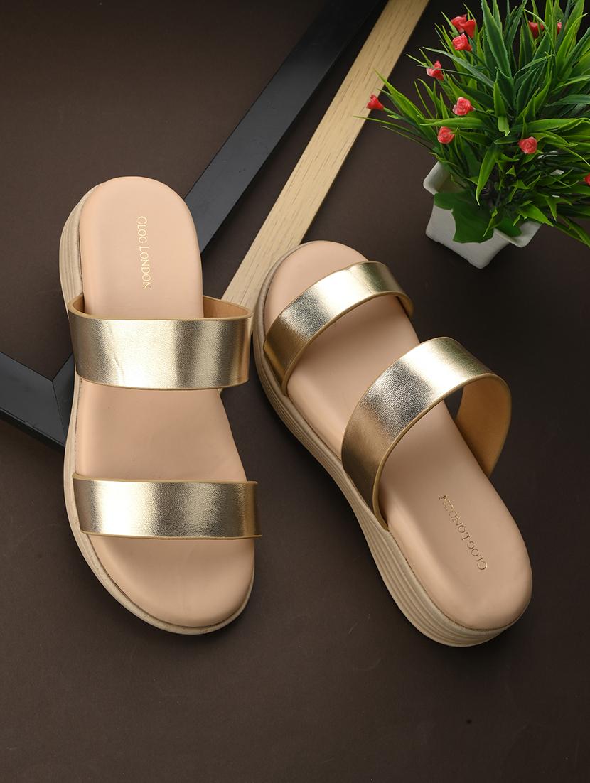 gold synthetic slip on sandals - 20560229 - Zoom Image - 0