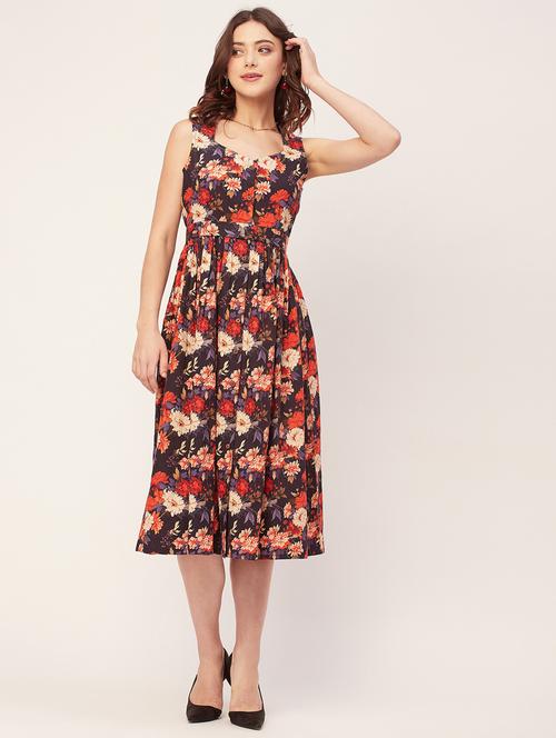 women floral printed fit & flare midi dress - 20560597 - Standard Image - 0