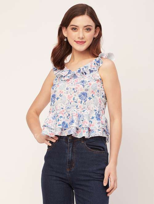 women floral printed layered ruffle detailed top - 20560617 -  Standard Image - 0