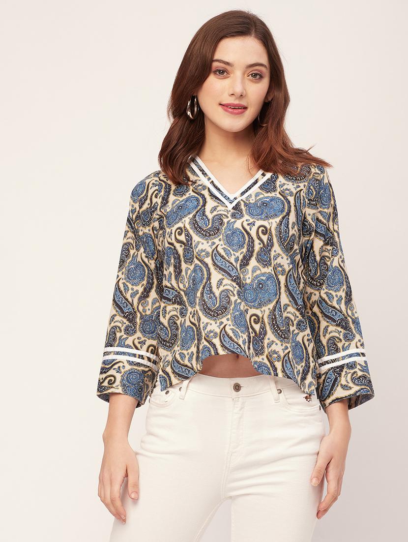 women printed neck detailed top - 20560618 - Zoom Image - 0