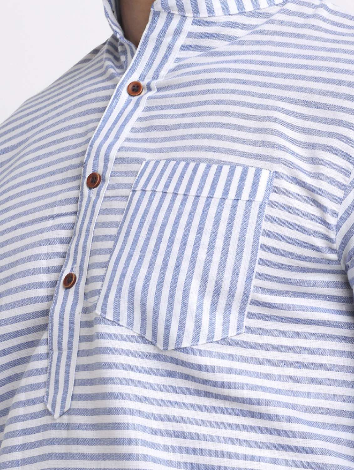 men blue & white striped short kurta - 20560877 - Standard Image - 4