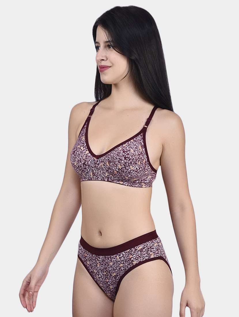 brown cotton blend bras and panty set - 20560904 - Standard Image - 1