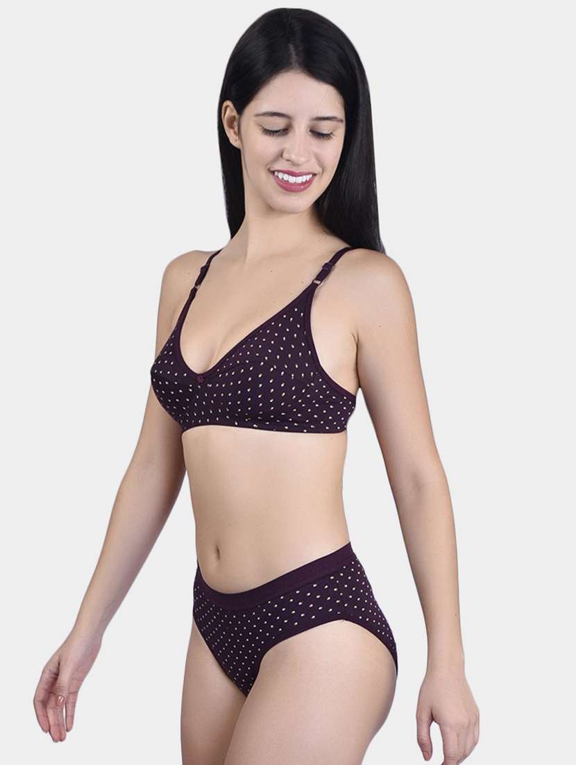 purple cotton blend bras and panty set - 20560906 -  Standard Image - 1
