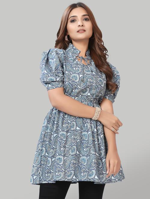 blue printedd regular tunic - 20561218 - Standard Image - 0