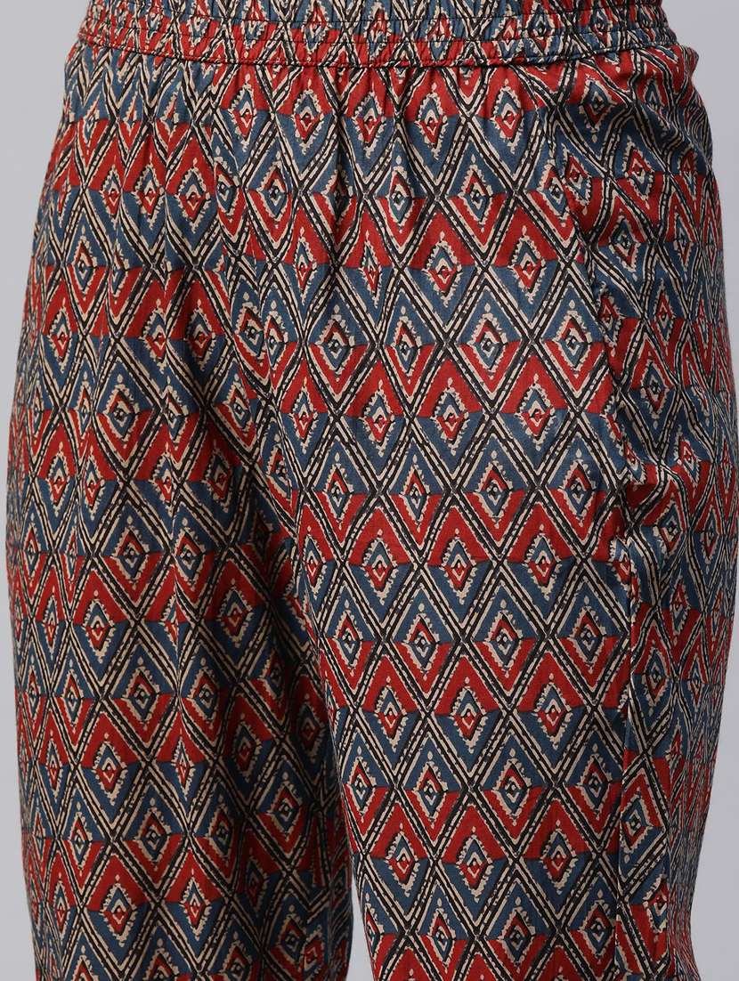women ajrakh print notch neck kurta pant set - 20561781 - Standard Image - 4