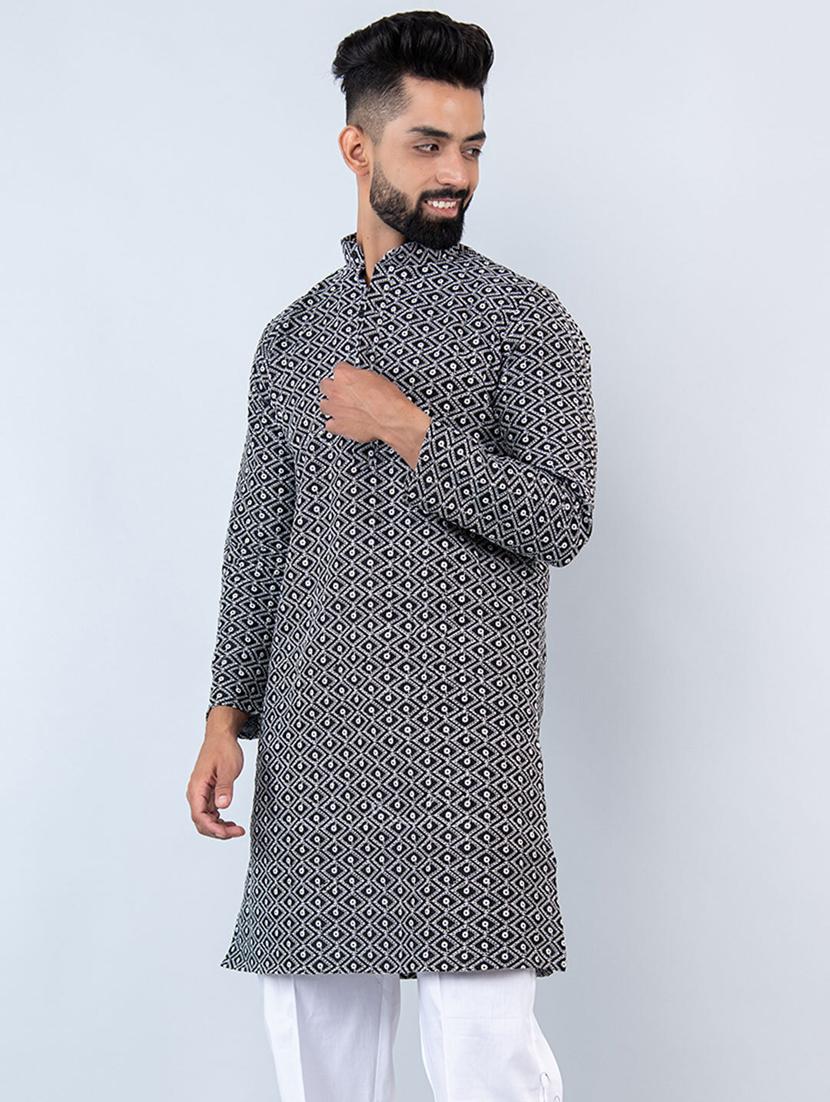 men black embroidered long kurta - 20561924 - Standard Image - 1