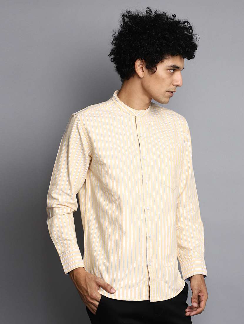men mandarin collar striped casual shirt - 20562377 - Standard Image - 1