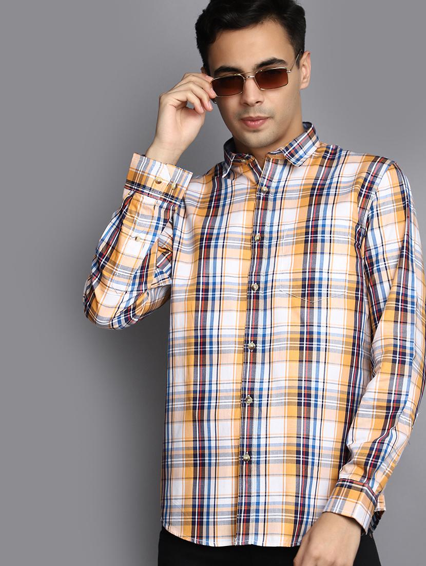 yellow checkered casual shirt - 20562429 - Standard Image - 1