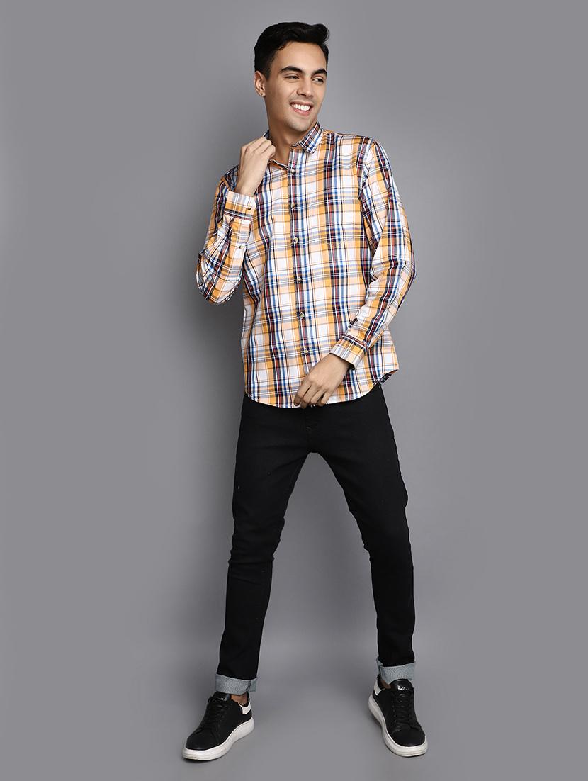 yellow checkered casual shirt - 20562429 - Standard Image - 4