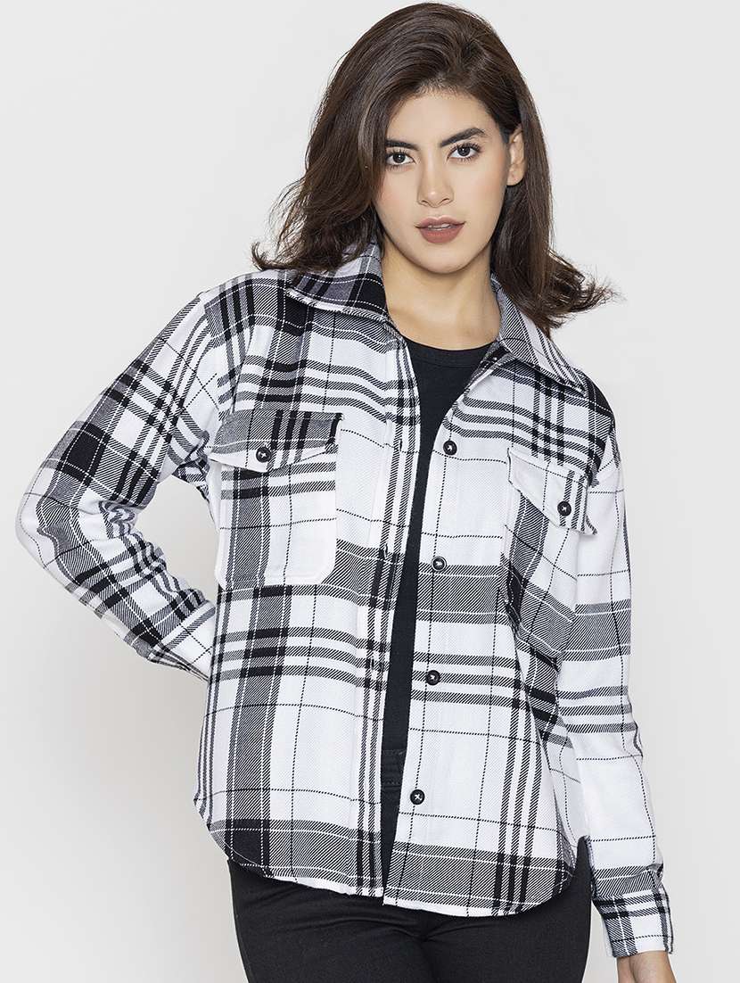 women checkered collared shirt