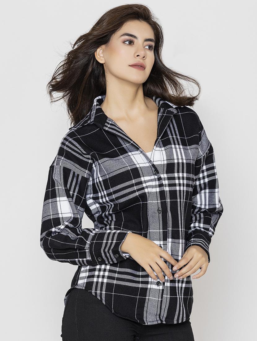 women checkered collared shirt - 20562547 - Standard Image - 1