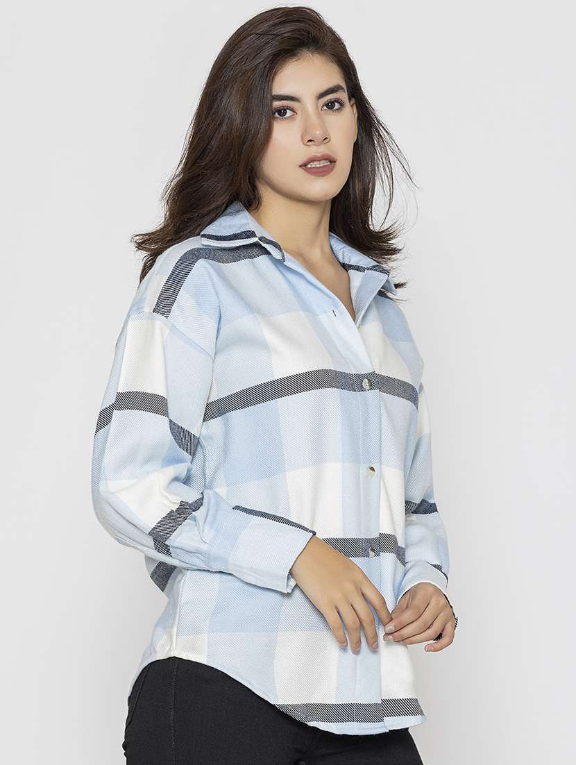 women checkered collared shirt - 20562550 -  Standard Image - 1